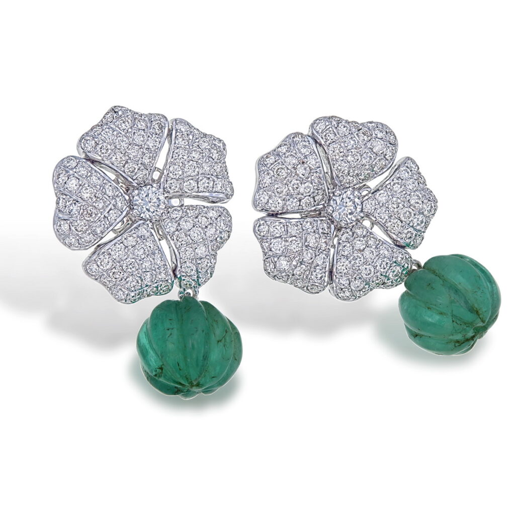 Emerald and diamond earrings