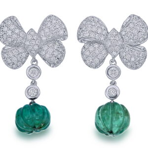 The Bow Drop emerald and diamond earrings in 18K white gold – GPS Gems